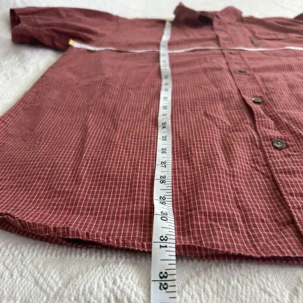 Rust Red Micro Plaid Cotton Button Down Columbia Short Sleeve Shirt Men’s Large - Picture 7 of 11